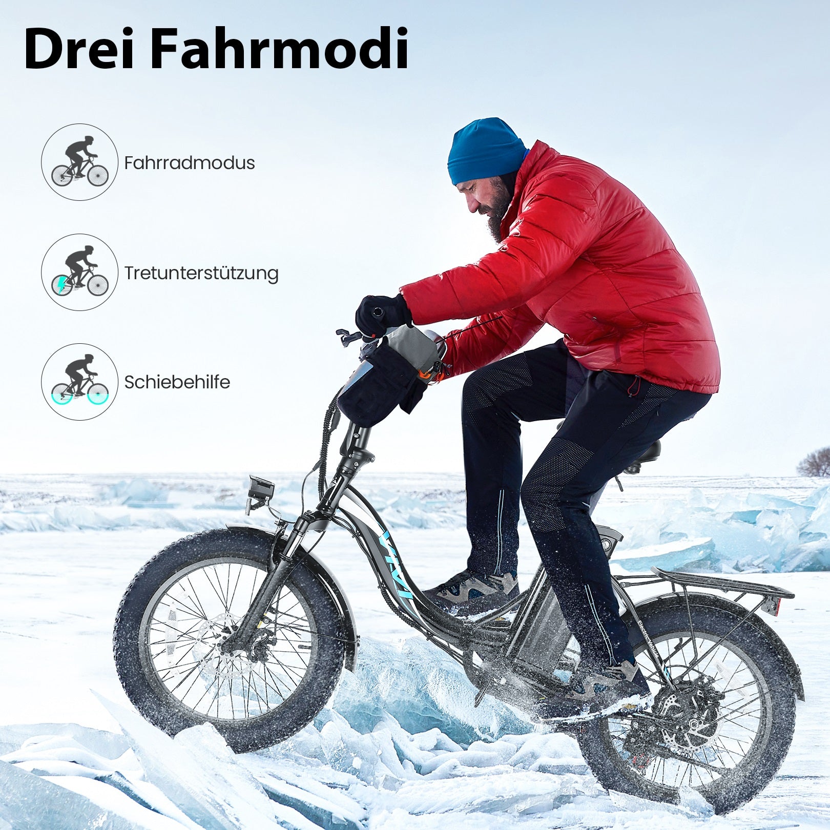 VIVI Bicicletta elettrica per pendolari 3.0" Bicicletta elettrica pieghevole con pneumatici larghi